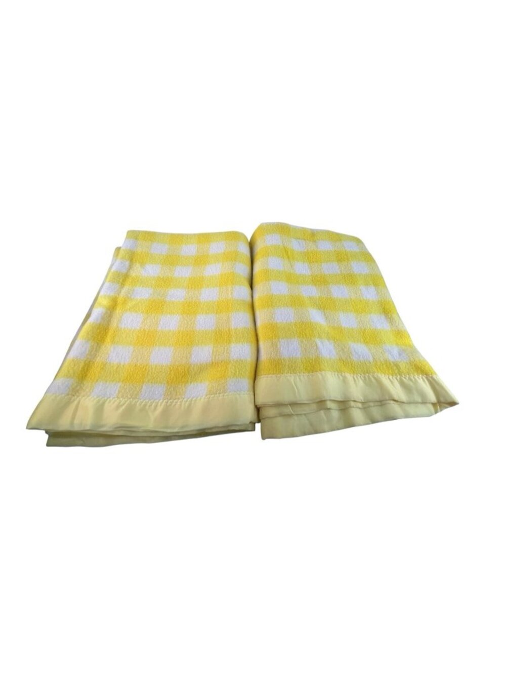 vtg 70's lot 2 Stevens Utica Cottage Farmhouse Gingham twin/full Yello/White
